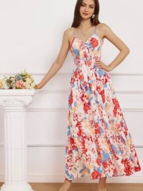Grace Karin White Floral Spaghetti-Strap Maxi Dress NWT